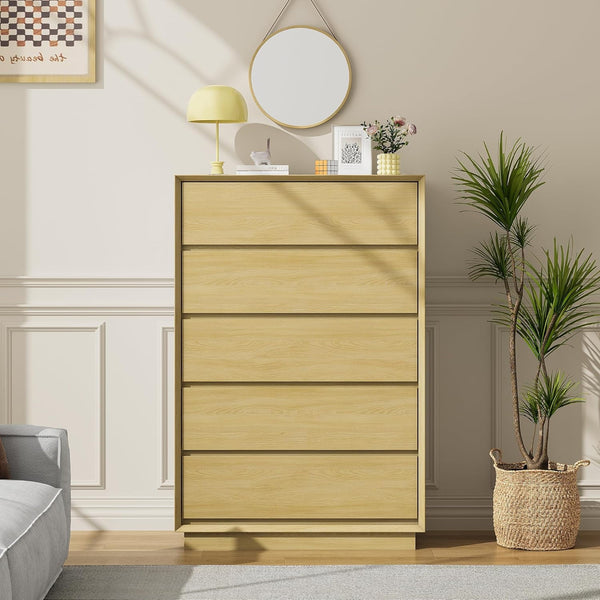 Akaber US 47'' Tall Dresser for Bedroom, Rustic Wood Dresser with 5 Deep Chests of Drawers for Bedroom, Hallway and Entryway