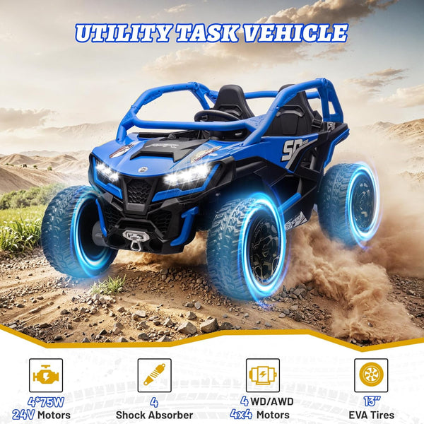 Pipleo XL 24V Ride on Toys for Big Kids, 10AH Battery, 4x75W Motor, 5MPH UTV Ride on Car for Ages 3-8, Parent Remote Control, Bluetooth Music, EVA Tires & 4 Spring Suspension