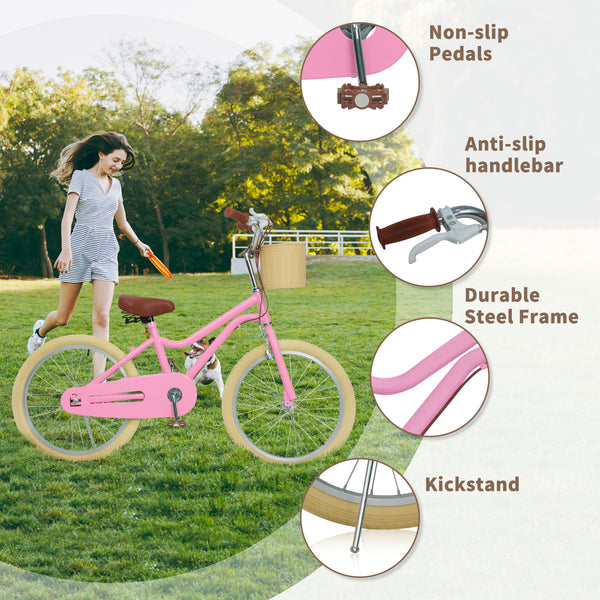 Kids Bike, 14 16 20 inch Girls Bike for 5-14 Girls with Training Wheels, Kickstand, Retro Design Kids' Bicycles with Basket, Girls Bicycle