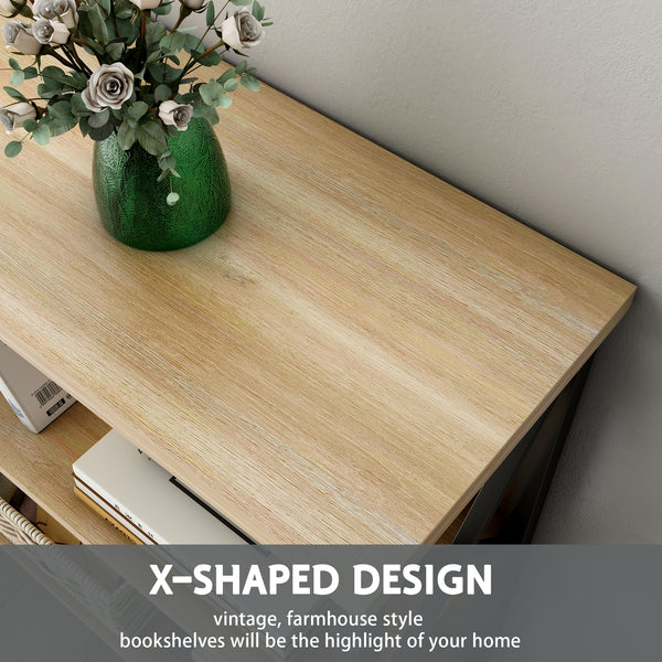 3-Tier Bookshelf, Farmhouse Small Bookshelf with X-Style Frame,FreeStanding Storage Bookcase for Entryway Living Room Home Office