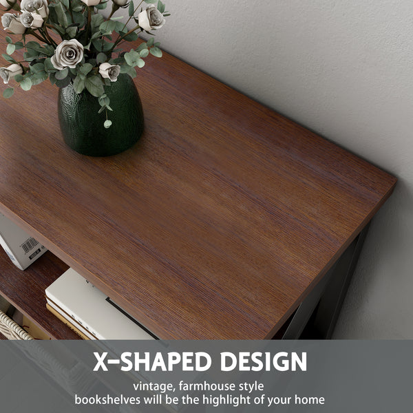 3-Tier Bookshelf, Farmhouse Small Bookshelf with X-Style Frame,FreeStanding Storage Bookcase for Entryway Living Room Home Office