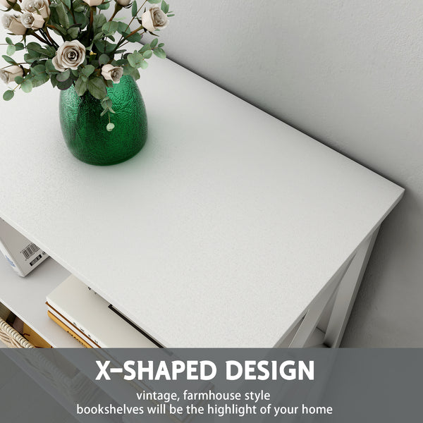 3-Tier Bookshelf, Farmhouse Small Bookshelf with X-Style Frame,FreeStanding Storage Bookcase for Entryway Living Room Home Office