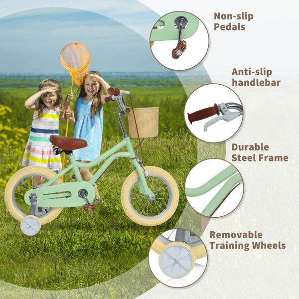 Kids Bike, 14 16 20 inch Girls Bike for 5-14 Girls with Training Wheels, Kickstand, Retro Design Kids' Bicycles with Basket, Girls Bicycle