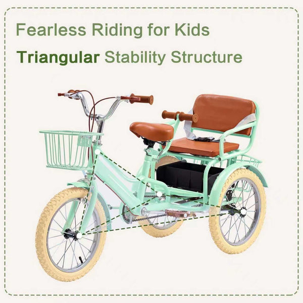 DEYGIA Kids Bike, 16 Inch Kids Tricycle Girls Bike 4-9 Years Old, Dual Handbrake Boys Bike with 2 Seats, 3 Storage Baskets