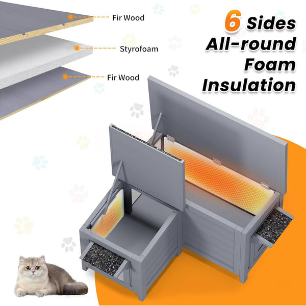 Linor Outdoor Cat House, Insulated Cat House with Insulated All-Round Foam, Corner Design Feral Cat House Shelter for Outdoor Cats, for Winter, Weatherproof, Insulated, Large Opening Roof
