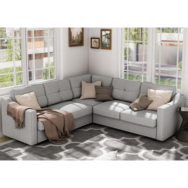 5 Seater Convertible Sectional Sofa, Linor L Shaped Sofa Couch for Living Room, Small Apartment, Reversible Sectional Couch, Light Grey