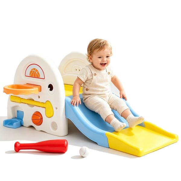 5 in 1 Toddler Slide Set, Linor Indoor Playset for Kids Age 1-3, Outdoor Toddler Playground Slides, Beige
