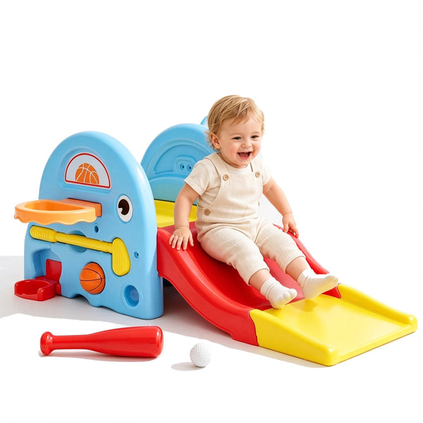 5 in 1 Toddler Slide Set, Linor Indoor Playset for Kids Age 1-3, Outdoor Toddler Playground Slides, Blue