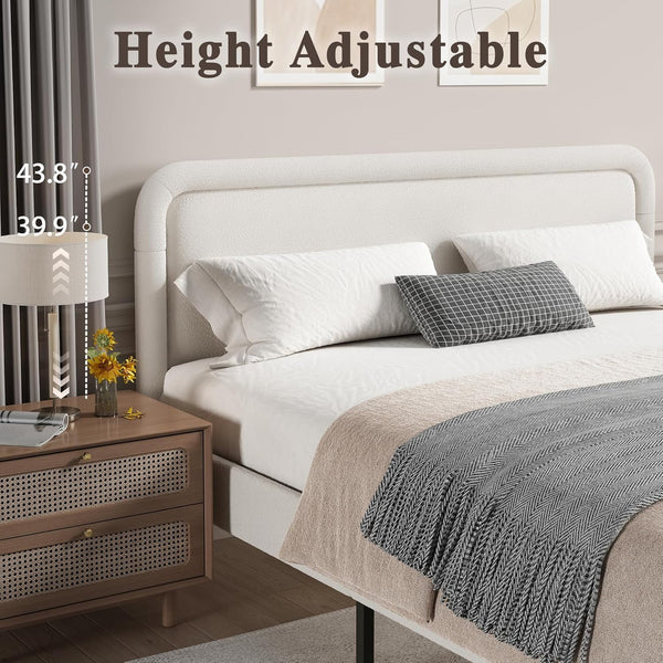 Wanan Full Bed Frame, Upholstered Bed Frame with Rounded Corners, Soft Cloud Bed Frame in Modern Style, Noise-Free Structure, Easy Assembly, Cream