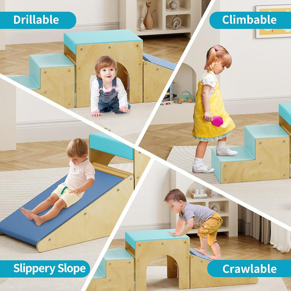 Wanan 3 in 1 Pikler Triangle Set, Toddler Climbing Toys Indoor with Ramp, Arch, Mat, and Staircase