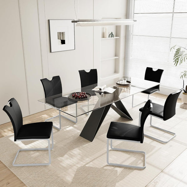 Akaber Modern Dining Chairs Set of 4, Faux Leather Upholstered Dining Room Side Chair with High Back, Metal Legs and Portable Handle, Armless Kitchen Chairs Set, Black