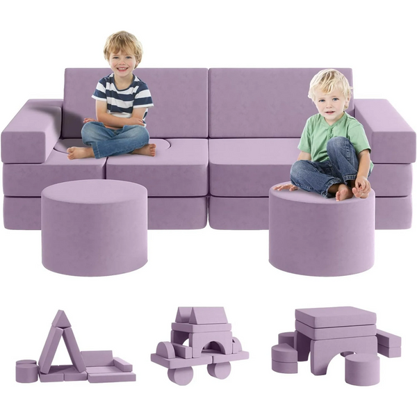 Modular Kids Play Chouch, 13pcs Modular Toddler Couch with 2 Ottomans, Fold Out kids Sofa Fort Play for Bedroom and Playroom, Foam Couch for Kids, Modular Kids Couch for Boys and Girls