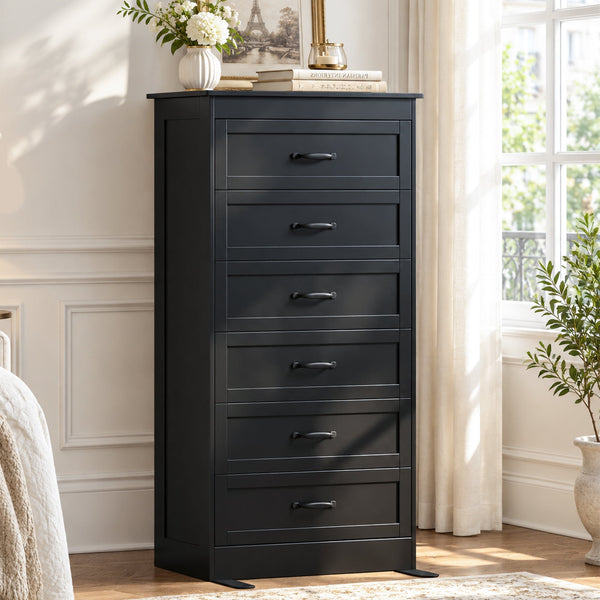 55.12" Tall Dresser for Bedroom, 6 Drawer Dresser with Anti-Tip Kit, Black Dresser, Wood Chest of Drawers, Extra Large Storage Organizer