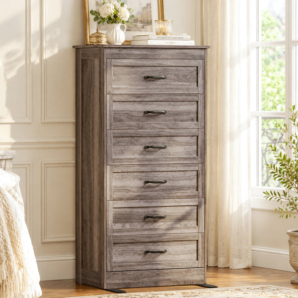 55.12" Tall Dresser for Bedroom, 6 Drawer Dresser with Anti-Tip Kit, Oak Dresser, Wood Chest of Drawers, Extra Large Storage Organizer