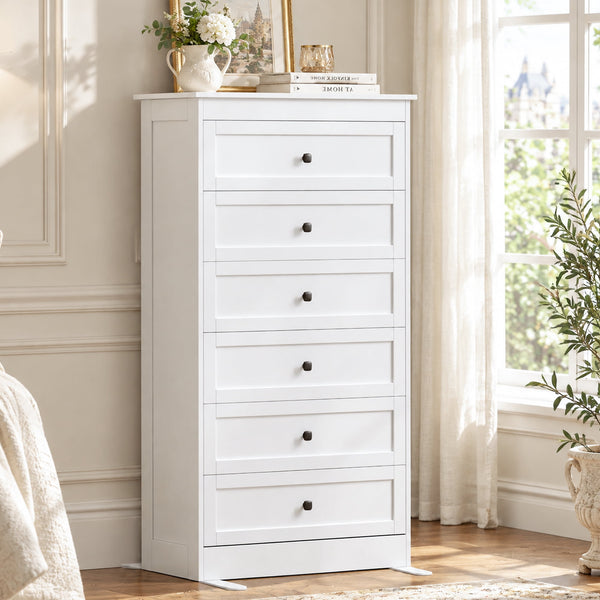 55.12" Tall Dresser for Bedroom, 6 Drawer Dresser with Anti-Tip Kit, White Dresser, Wood Chest of Drawers, Extra Large Storage Organizer