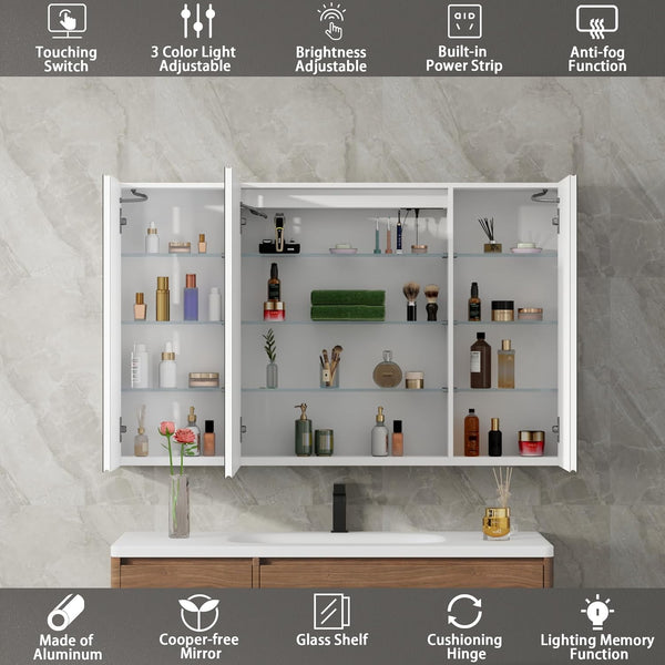Medicine Cabinet with LED Mirror for Bathroom, 24''x40'' Aluminum, Wall Mounted Surface led Medicine Cabinet, Defog, Stepless Dimming, 3 Color Change, 2 Outlets, 2USB