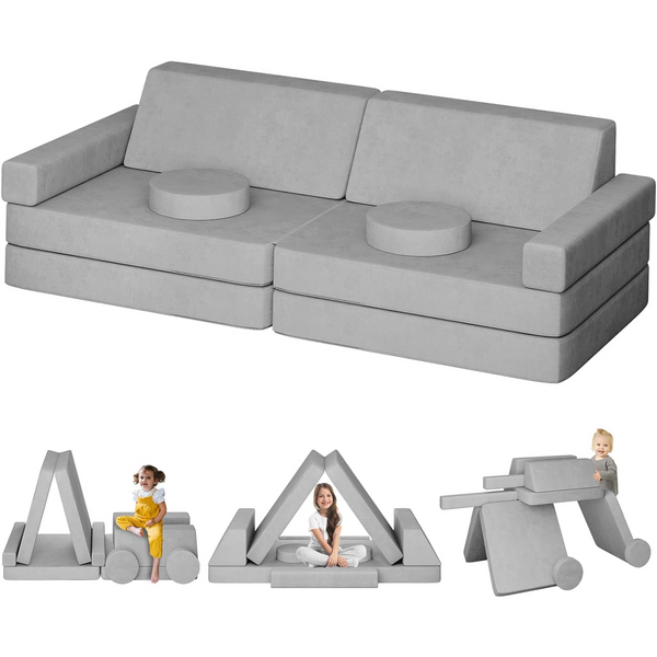 10Pcs Modular Kids Sofa, 65.4" Kids Play Couch for Playroom Bedroom, Multifunctional Modular Toddler Couch, Over 10 Combinations Creative Sofa