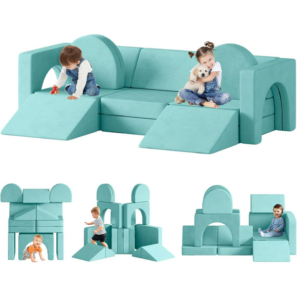 Modular Kids Play Couch 13pcs, Kids Sofa with Climbing Slope, Toddler Couch Kids Couch for Fortplay Bedroom and Playroom, Toddler Couches Fold Out for Boys and Girls, Convertible Foam Couch for Kids