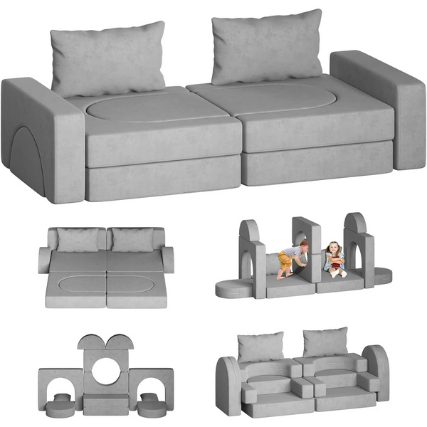 Kids Sofa, Modular Toddler Couch with Ottomans, Kids Couch Couch for Toddler and Baby, Imaginative Kids Play Couch for Playroom Furniture