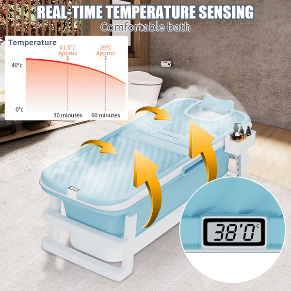 Large 58" Foldable Tub with LED Temperature Display, Storage Basket, and Lid - Luxuriate in Comfort