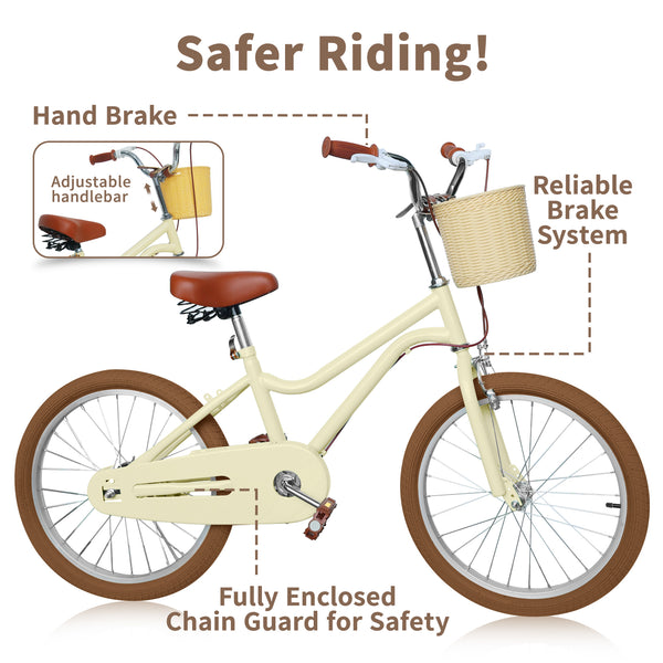 Kids Bike, 14 16 20 inch Girls Bike for 5-14 Girls with Training Wheels, Kickstand, Retro Design Kids' Bicycles with Basket, Girls Bicycle