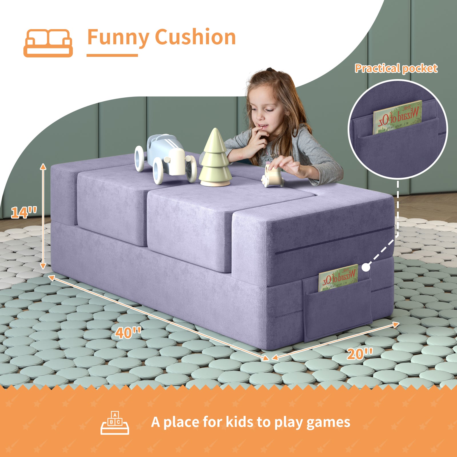 Multi-color Kids Couch, Play Couch with Washable and Durable Covers –