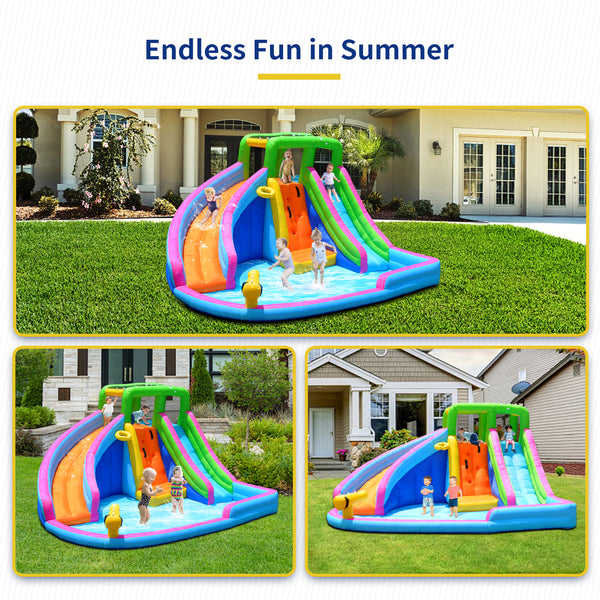 Inflatable Water Slide, 8 in 1 Water Inflatable Slide for Kids and Adults, 2 Large Water Slide (Dual Slide)