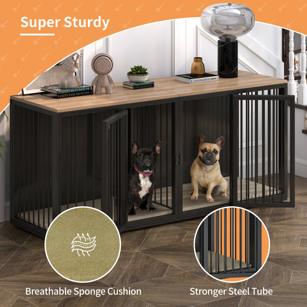 Linor All Steel Frame Large Dog Crate Furniture with Double Doors for 2 Dogs