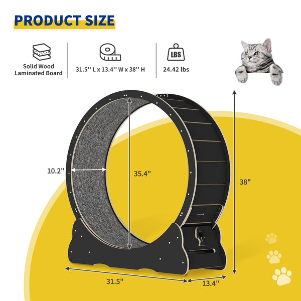35.4'' Cat Exercise Wheel , with 2 Anti-Scratch Pads, Solid Wood Cat Wheel Exerciser for Indoor Cats for Walking, Running, Training