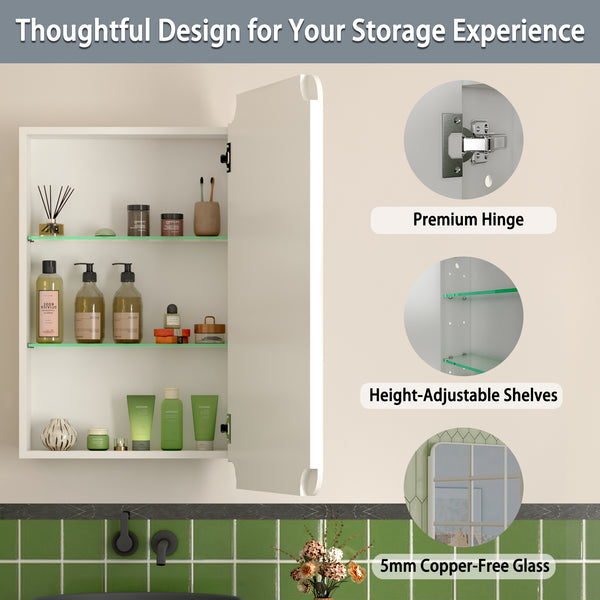 Medicine Cabinet with Mirror 16'' x 24'' Aluminum Recessed Medicine Cabinet with Mirror, Adjustable Glass Shelf, Corrosion Resistant Bathroom Mirror with Storage Wall Mounted (16'' x 24'' Single Door)