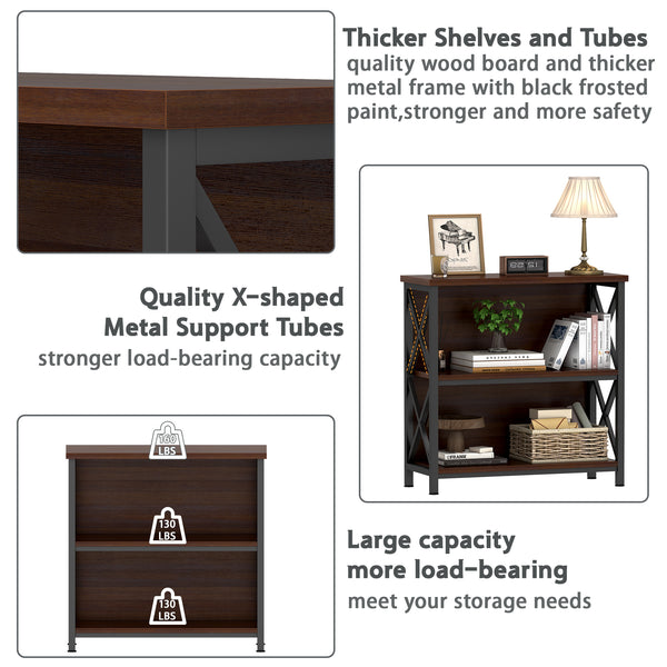 3-Tier Bookshelf, Farmhouse Small Bookshelf with X-Style Frame,FreeStanding Storage Bookcase for Entryway Living Room Home Office