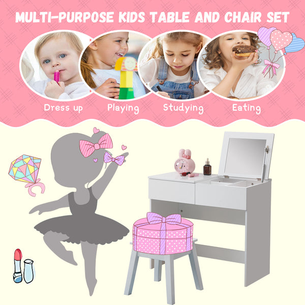 2-in-1 Girls Writing Desk & Makeup Vanity Set for Ages 4-9