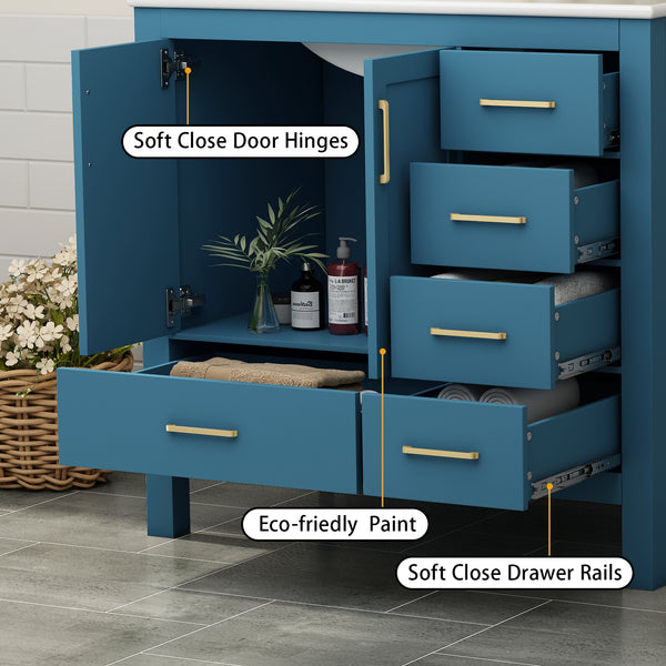 Complete 36" Bathroom Vanity Set with Sink, Faucet, and Storage - Ceramic Countertop, Soft-Close Doors, and Mirror Included, 36 "x18.3 x33