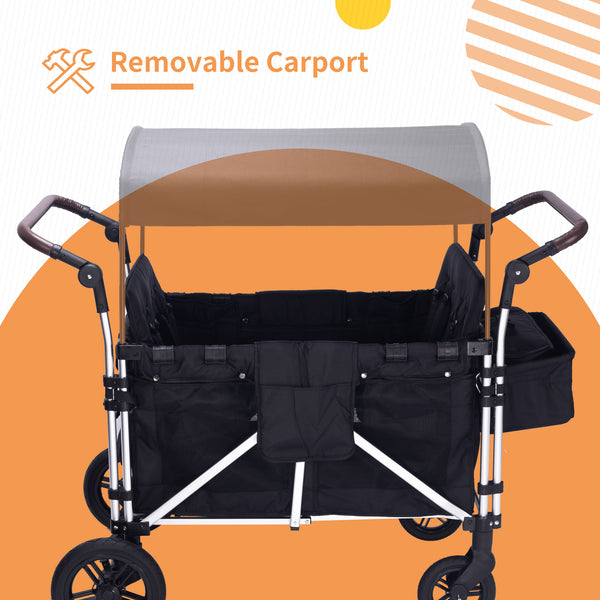Stroller Wagon for 4 Kids, 4 seater wagon stroller, stroller wagon with canopy(Black)