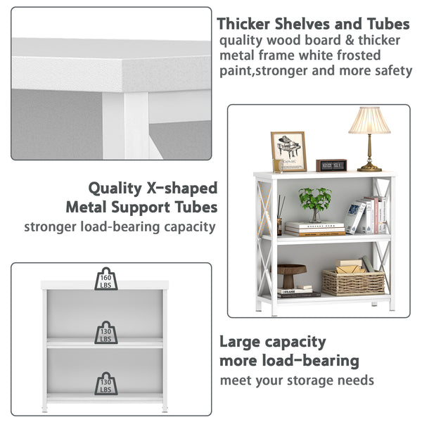 3-Tier Bookshelf, Farmhouse Small Bookshelf with X-Style Frame,FreeStanding Storage Bookcase for Entryway Living Room Home Office