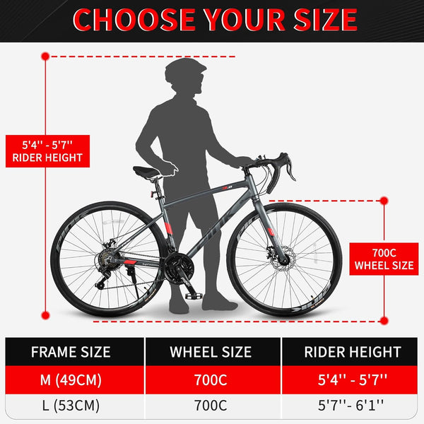 Akaber Road Bike, 700C Hybrid Bike for Men & Women, Adult Bike with 21-Speed Shimano Drivetrain, Lightweight Aluminum Frame, Commuter Bicycle