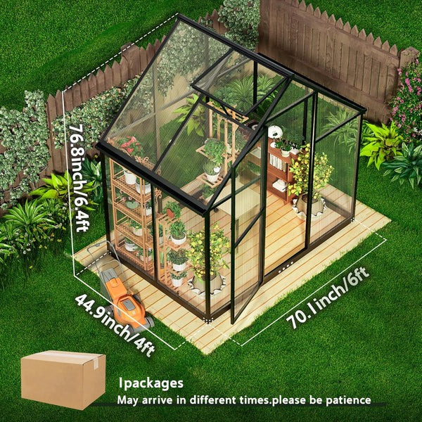 6x4 FT Greenhouse for Outdoors, NEORIVER Quick Assembly Polycarbonate Green House with UV Protection, Heavy-Duty Windproof Aluminum Frame, Adjustable Roof Vent – for Backyard, Garden or Patio