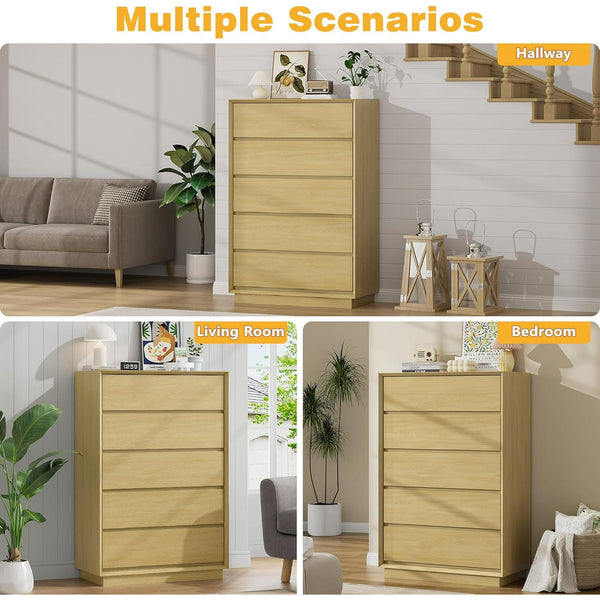 Akaber US 47'' Tall Dresser for Bedroom, Rustic Wood Dresser with 5 Deep Chests of Drawers for Bedroom, Hallway and Entryway