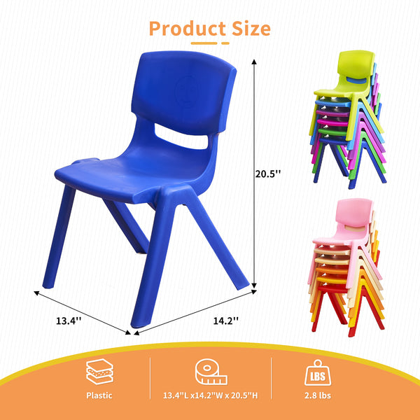 Stackable School Chairs, Colorful Kids Plastic Chair for Toddlers with 12'' Seat, Kids Flexible Seating for Classroom Elementary, School, Daycare, Outdoor, Classroom Furniture