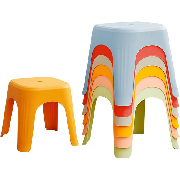 6 Pack Plastic Stackable Stools, Wanan 11.8 Inch Height Colorful Nesting Stools, Portable Backless Stool, Flexible Seating Chairs for School Home Office