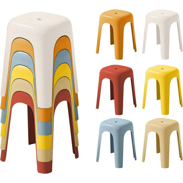 6 Pack Plastic Stackable Stools, Wanan 18.1 Inch Height Colorful Nesting Stools, Portable Backless Stool, Flexible Seating Chairs for School Home Office