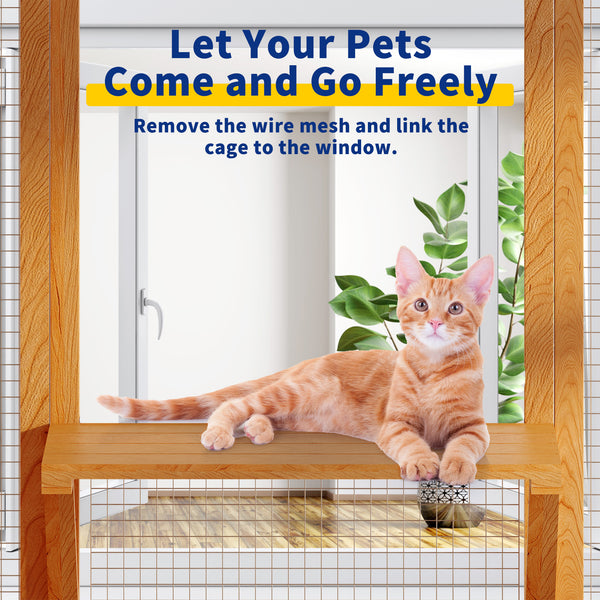 Catio, Large Outdoor Cat Enclosures, Fir Wooden Outdoor Cat House with 7 Platforms, 2 Resting Room, Cat House with Waterproof, UV Protection Roof, 61.8''L* 32.3''W* 70''H