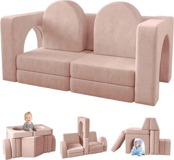 10PCS Kids Couch, Modular Kids Play Couch for Playroom Bedroom, 10 in 1 Multifunctional Kids Sofa for Playing, Creativing, Sleeping, Indoor Toddler Couch for Boys and Girls