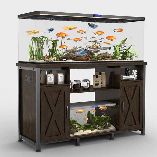 50-75 Gallon Aquarium Tank Stand with Power Outlets and Cabinet for Fish Tank Accessories Storage (Double door)
