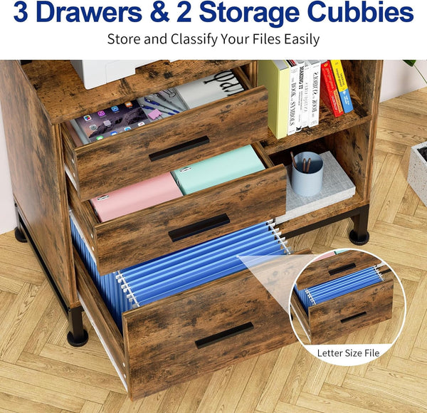 3 Drawer File Cabinet, Vertical Filing Cabinets for Home Office Organization, Stylish Office Shelves and Bookshelf with Drawers - A4 and Letter Size Compatible