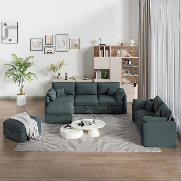 Akaber Modular Sectional Sofa, 107 Inch L Shaped Couch with Movable Storage Ottoman, 25 Inch Deep Seat, Cloud Couches for Living Room, Grayish Green