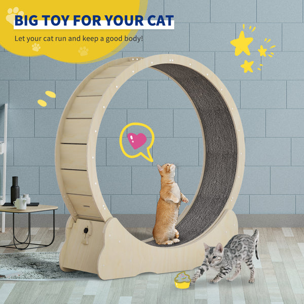 35.4'' Cat Exercise Wheel , with 2 Anti-Scratch Pads, Solid Wood Cat Wheel Exerciser for Indoor Cats for Walking, Running, Training
