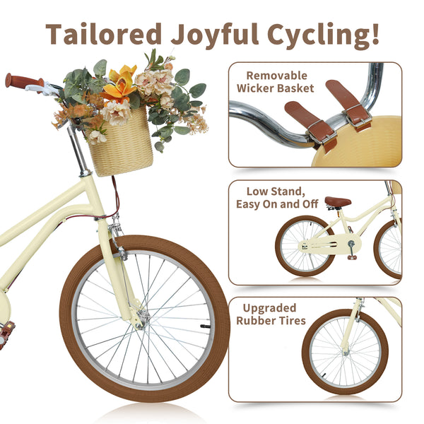 Kids Bike, 14 16 20 inch Girls Bike for 5-14 Girls with Training Wheels, Kickstand, Retro Design Kids' Bicycles with Basket, Girls Bicycle