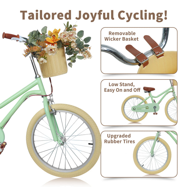 Kids Bike, 14 16 20 inch Girls Bike for 5-14 Girls with Training Wheels, Kickstand, Retro Design Kids' Bicycles with Basket, Girls Bicycle