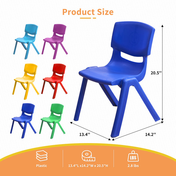 Stackable School Chairs, Colorful Kids Plastic Chair for Toddlers with 12'' Seat, Kids Flexible Seating for Classroom Elementary, School, Daycare, Outdoor, Classroom Furniture